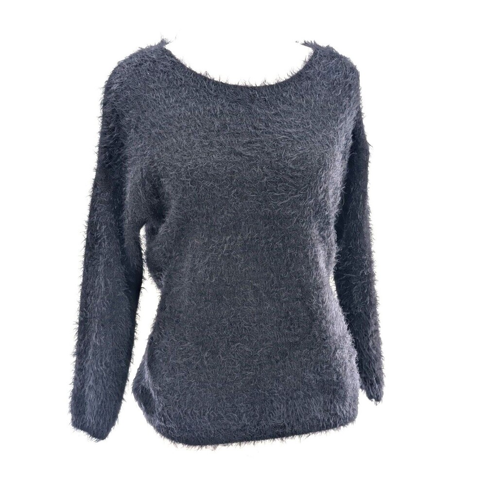 Love Tree Black Fuzzy Super Soft Womens Round Neck Sweater Size Medium